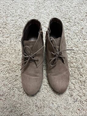 Taupe Suede Lace-Up Ankle Booties Size 9